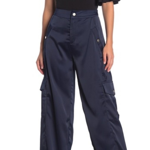 Kendall & Kylie Pants - Kendall+ Kylie Navy Satin Cargo Pants Size 12/14